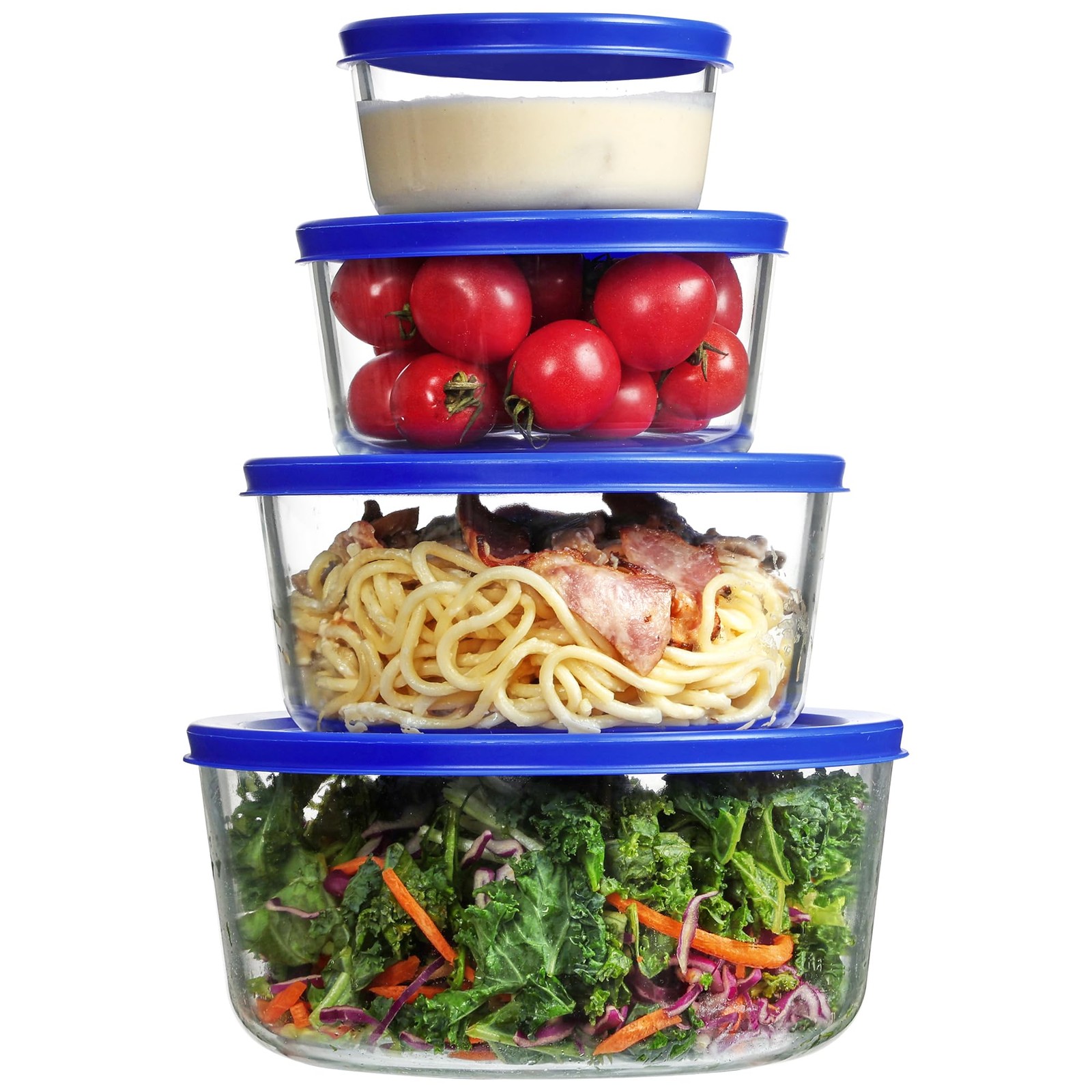 Vtopmart 4 Pack Glass Bowls with Lids (1, 2, 4, 7 Cup), Food Storage Containers,
