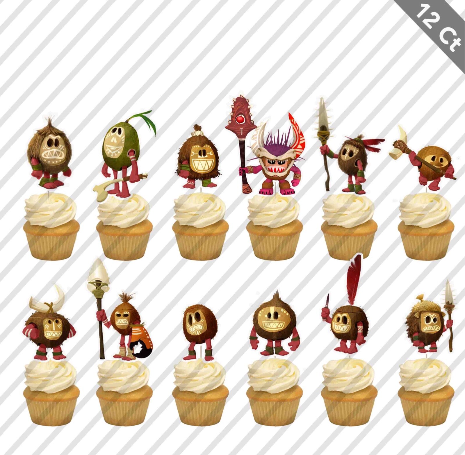 12 Moana 2 Cupcake Toppers Maui Coconuts Pirates Tribe Birthday Favor Party