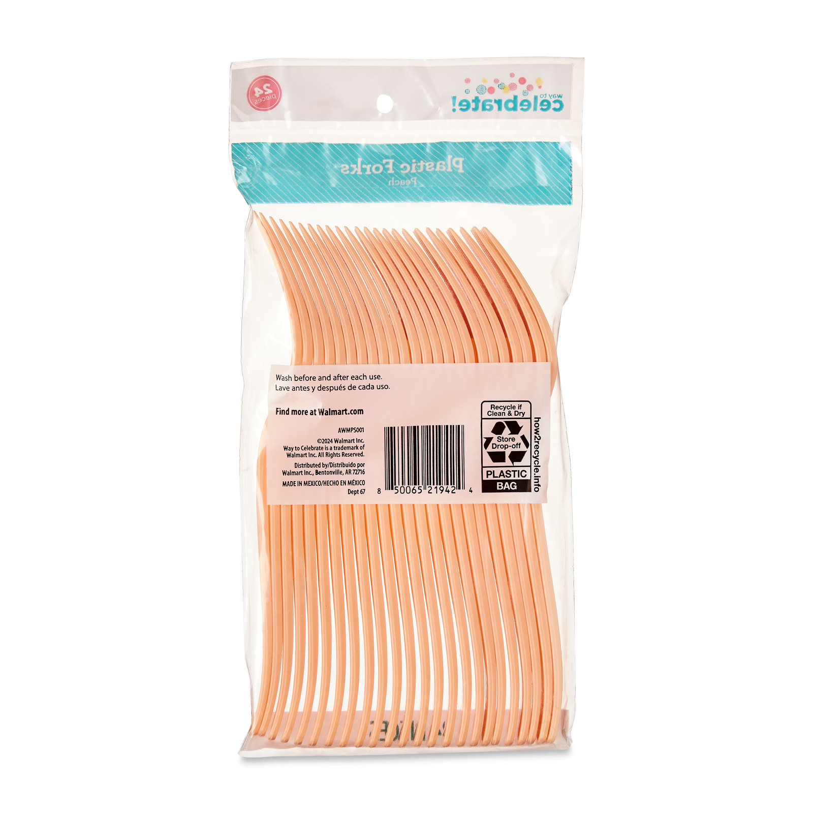 Plastic Disposable Forks, Peach, 24 Pieces, by