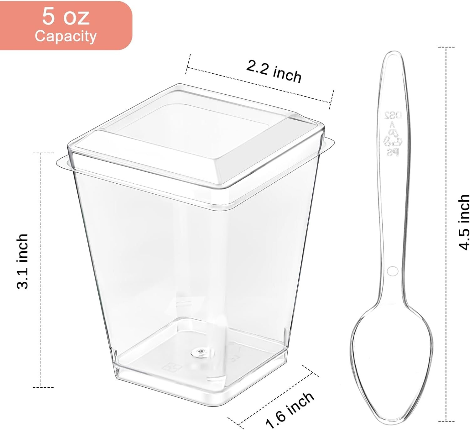 50 Pack 5 oz Clear Plastic Dessert Cups with Lids & Spoons for Elegant Parties