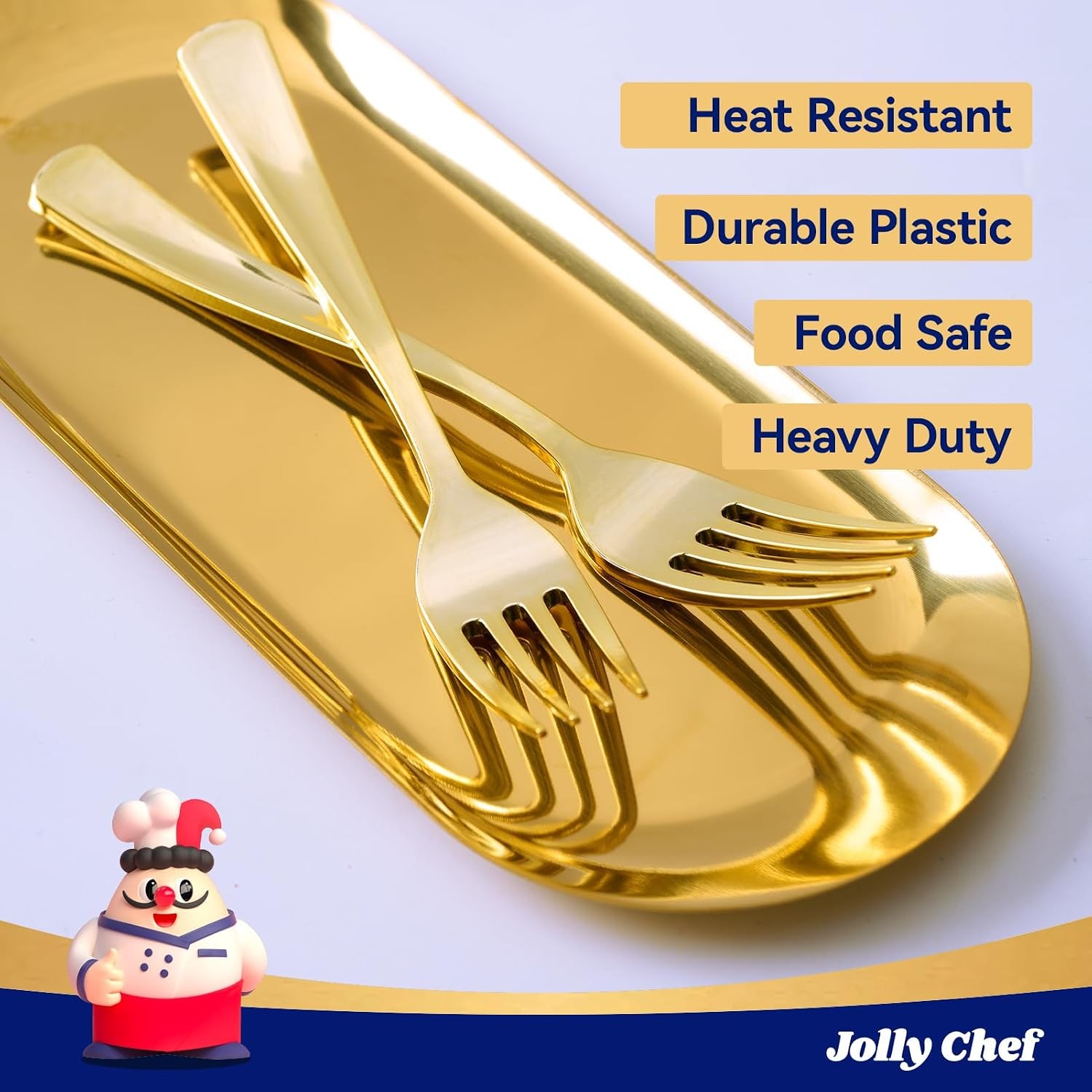 125 Count Gold Plastic Forks Heavy Duty, 7.28 Inch Gold Forks Disposable Heat
