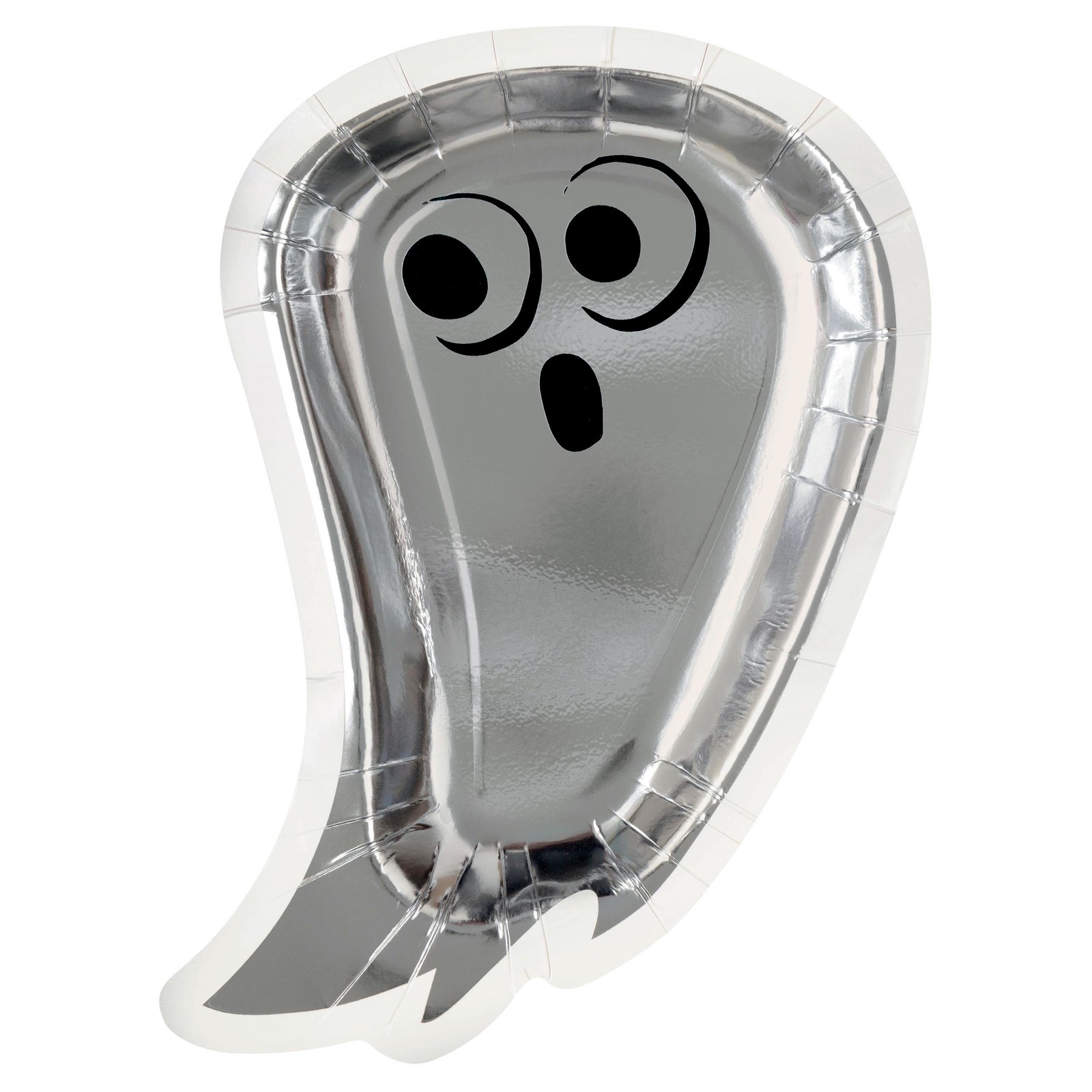 Halloween Party Paper Plates Silver Ghost Shape Shiny Paper Plate Fun Modern x 8