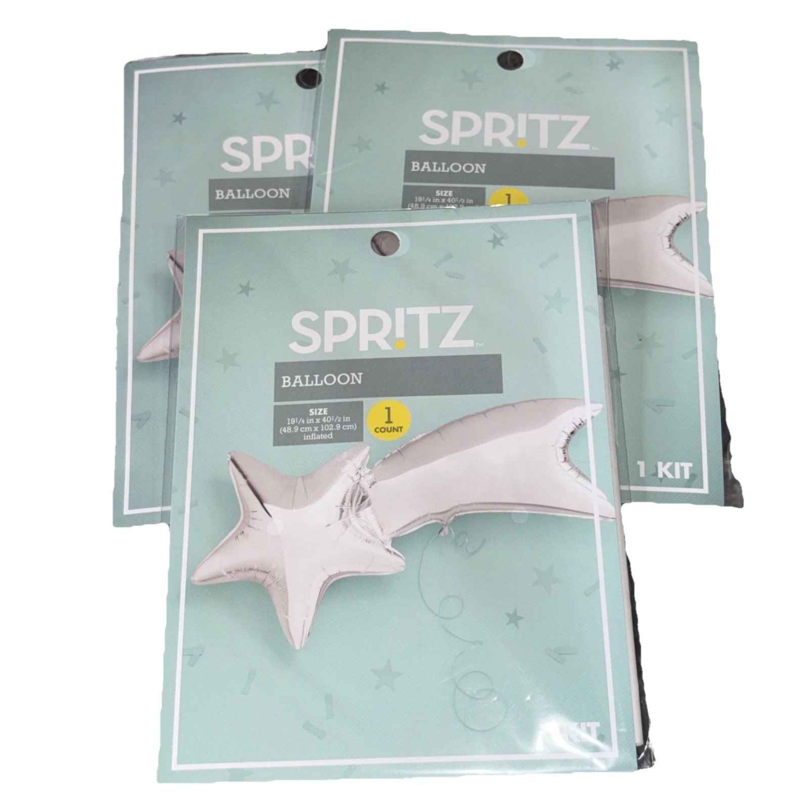 3x) Spritz Party Balloons Silver Shooting Stars 19 1/4” X 40 1/2” Inflated New