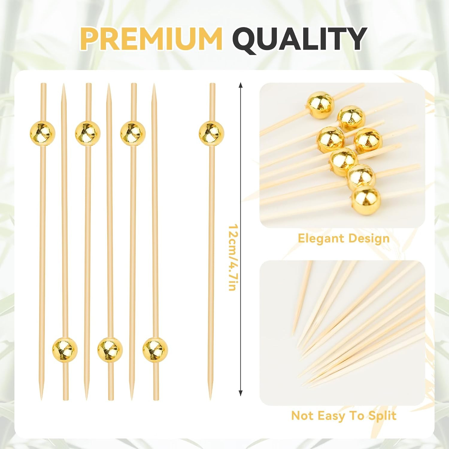 200 PCS Cocktail Picks Fancy Toothpicks Appetizers 4.7 Inch Long Wooden Bamboo