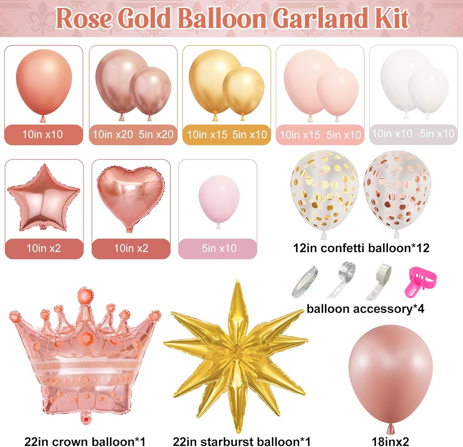 154Pcs Rose Gold Balloons Arch Garland Kit, Bachelorette Pink and Gold Confetti