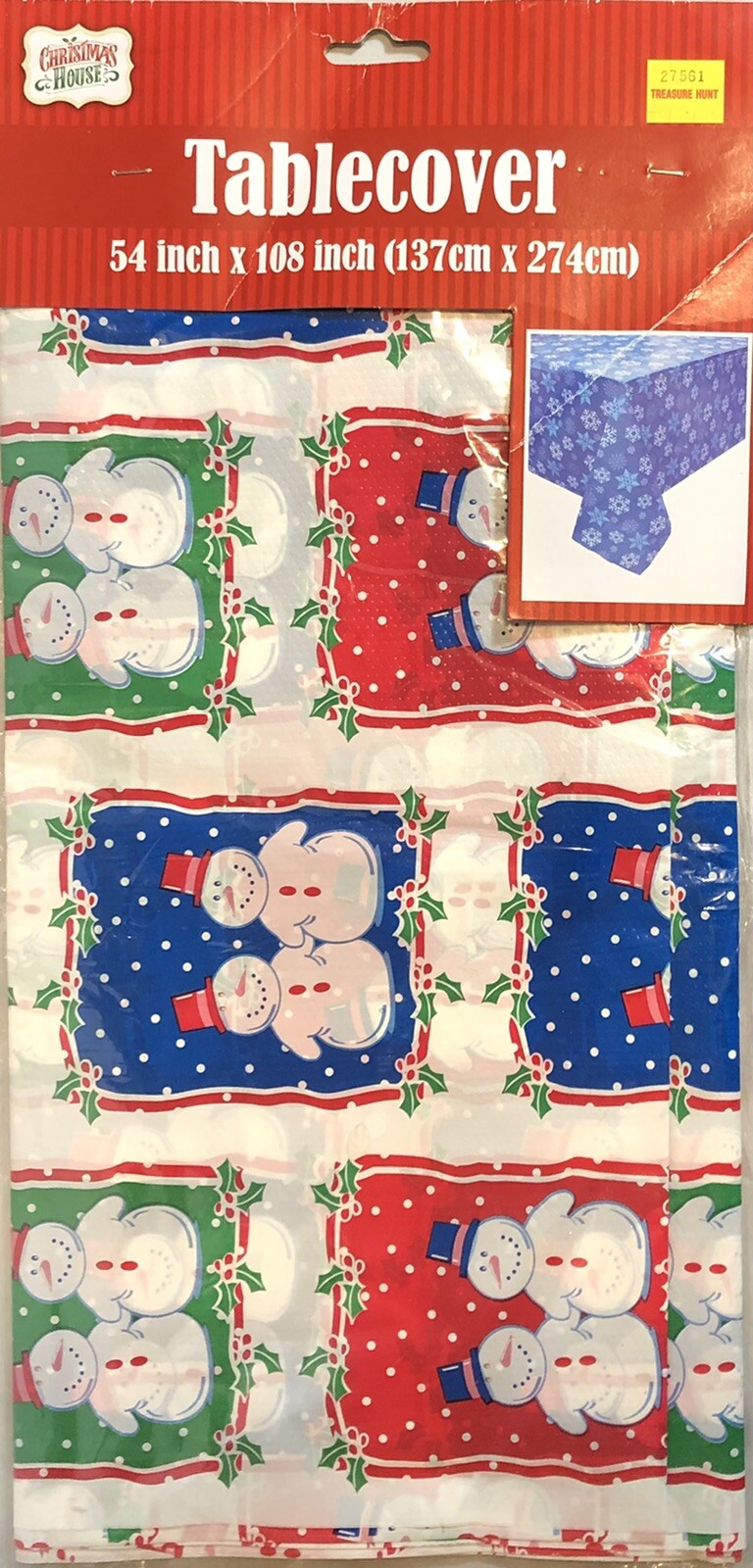 Christmas House Merry Christmas Snowmen Table Cloth 54 in x 108 in (NEW)