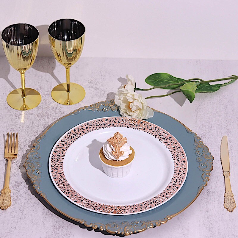 24 DUSTY BLUE 13″ Round with Embossed Rim Charger Plates Wedding Party Supplies