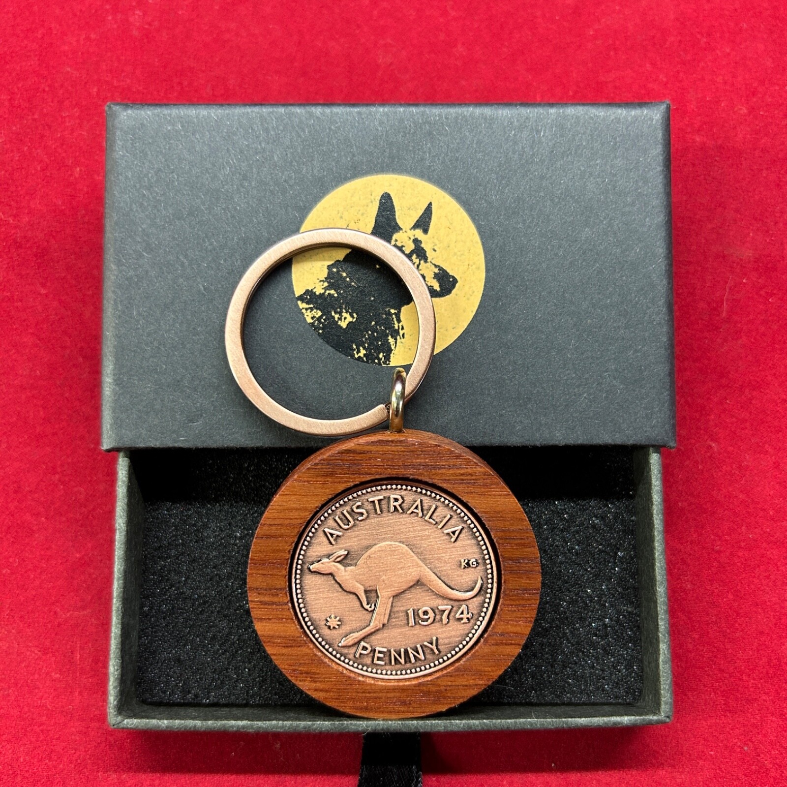 Jarrah Penny Keyring with an Australian penny of your choice