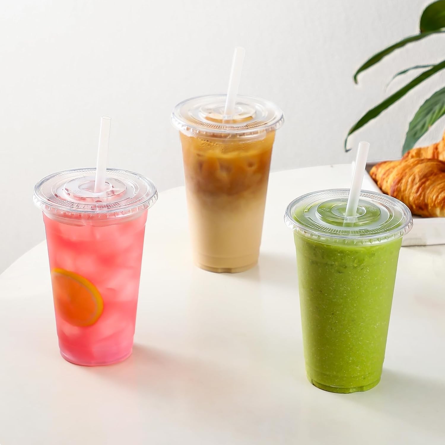 100 Sets] 16 oz Clear Plastic Cups With Lids and Straws, Disposable Cups With…