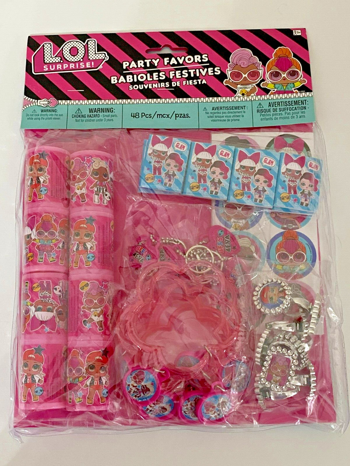 NEW 48 PC PARTY FAVORS LOL BIRTHDAY PARTY RINGS BRACELETS KEYCHAINS & MORE
