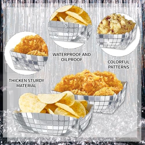 24 Pcs Disco Theme Food Trays – Ball Paper Dinnerware – Party