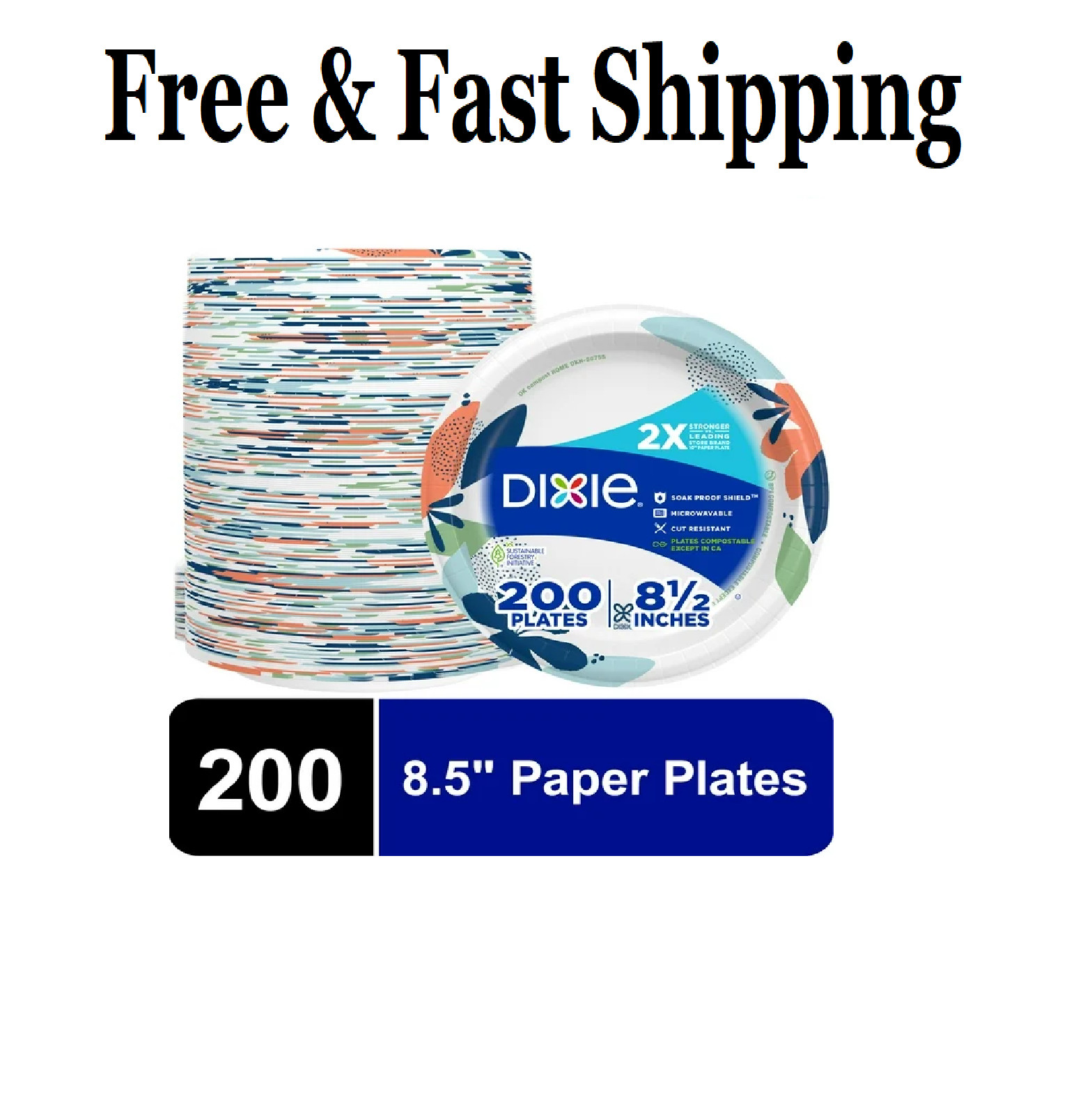 Dixie Everyday Disposable Paper Plates, 8.5″, Multi-Color, 200 Count