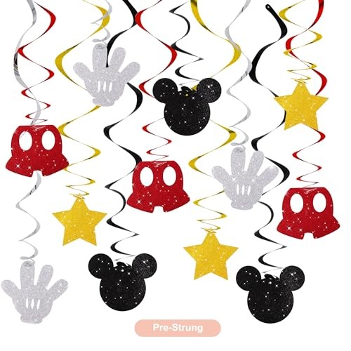16 Pcs Black and Red Hanging Swirl Decorations, Pre Mouse-red Black Gold