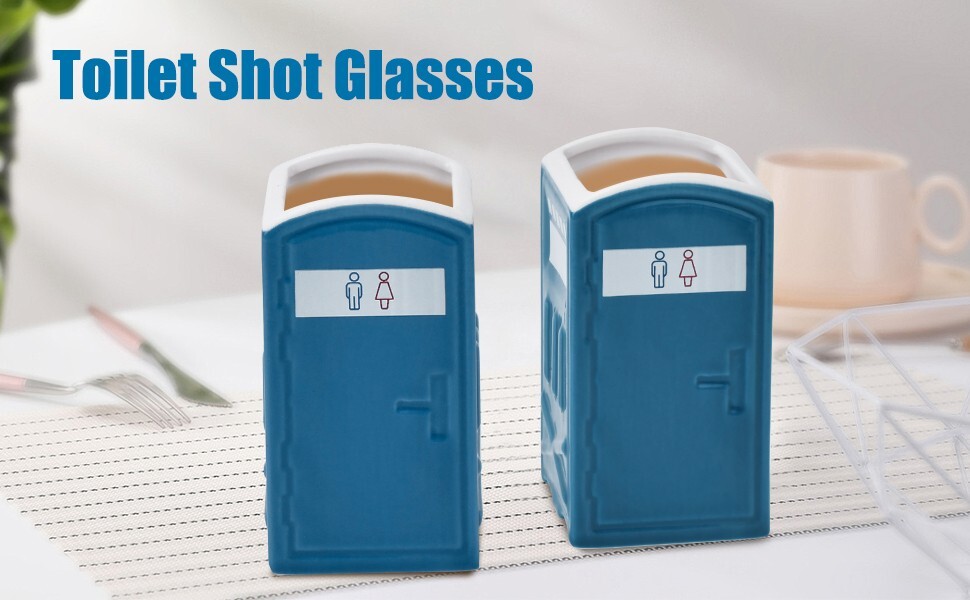 NEW Funny Toilet Shot Glass Set Of 2 White Elephant Gag Gift, Porta POTTY Humor