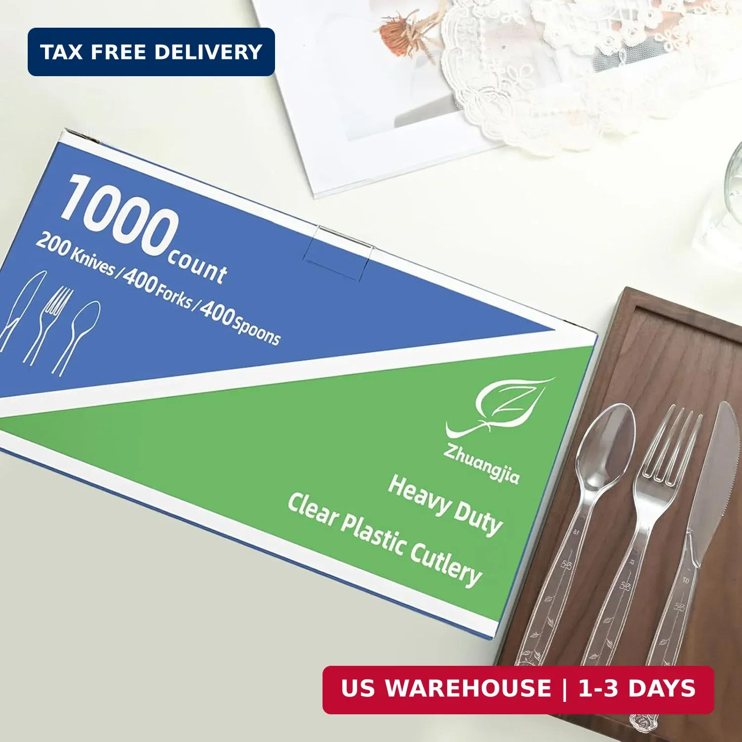 1000 Count Plastic Silverware Heavy Duty 200 Knives 400 Forks 400 Spoons | Shatt