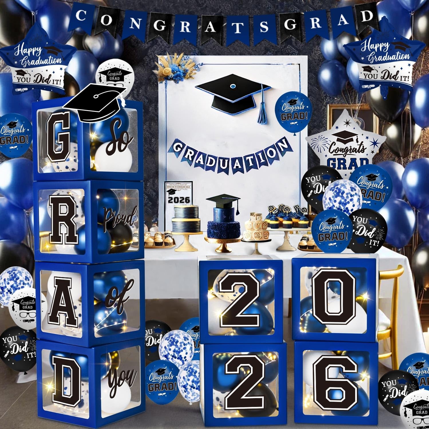 Graduation Decorations Class of 2026 Blue Graduation Decorations Balloons B…