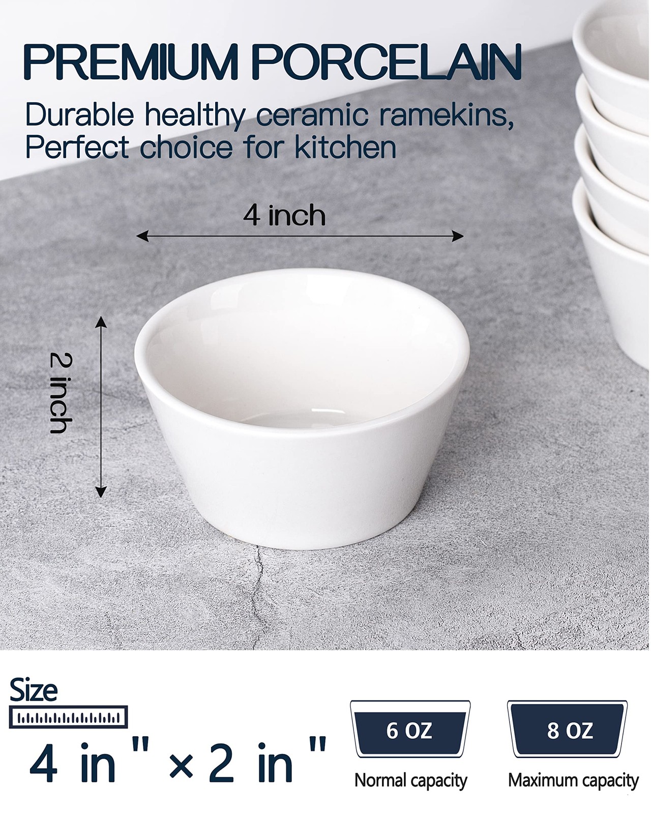 Porcelain Small Bowls, 8 Ounce Dessert Bowls, Ramekins Oven Safe, Ice Cream B…