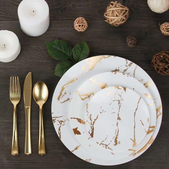D’VINE COLLECTION Disposable Plastic Tableware Set Wedding Party Package Elegant
