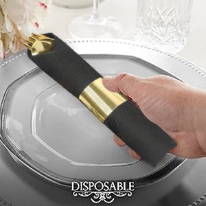 100 Pack Pre Rolled Gold Plastic Silverware Set,Wrapped Plastic Cutlery Set with
