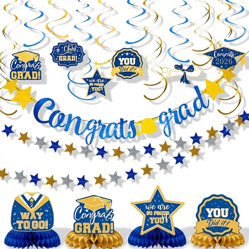 Graduation Party Decorations 2026, Blue and Gold 20 inches x 16 inches,