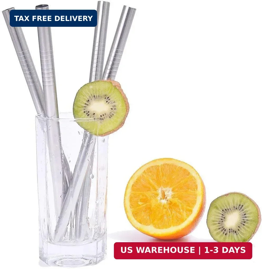 ALINK Stainless Steel Smoothie Straws, 9 inch X 0.315 in Reusable Metal Straws f