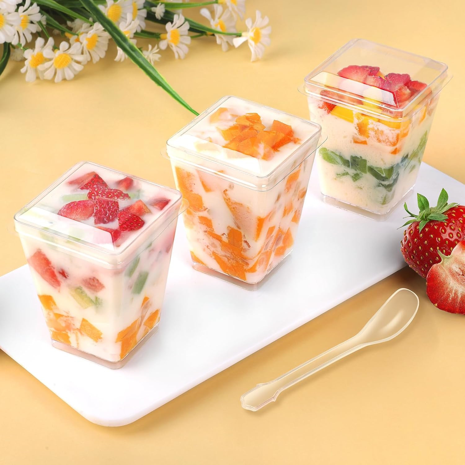 5 Oz 60Pcs Plastic Dessert Cups with Lids and Spoons, Yogurt Parfait Appetizer C