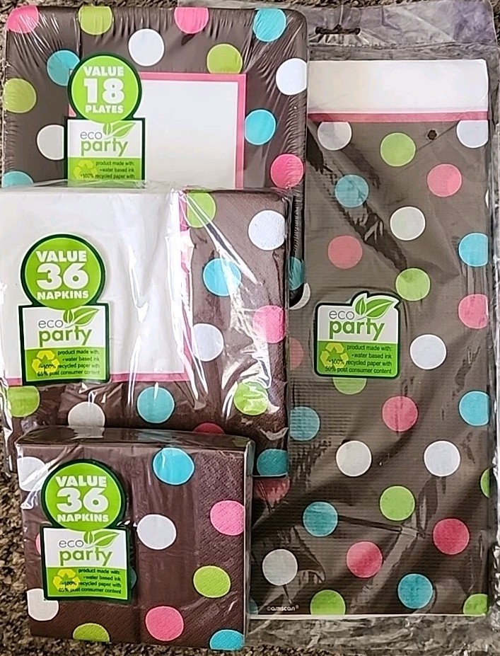 Eco Party Warm Polka Dots Party Pack Napkins Tablecover Plates Any Occasion