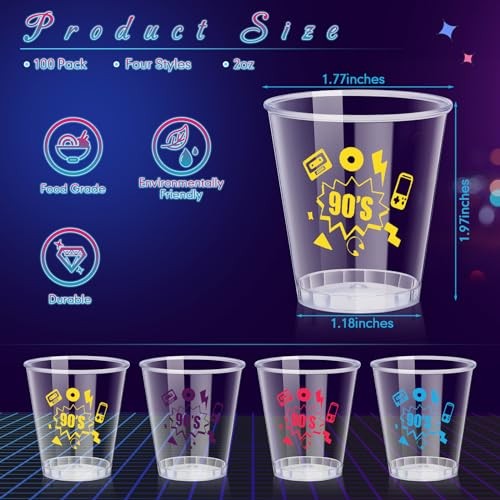 100 Pcs 90s Plastic Shot Glasses 2oz Disposable Party Cups Bulk Small
