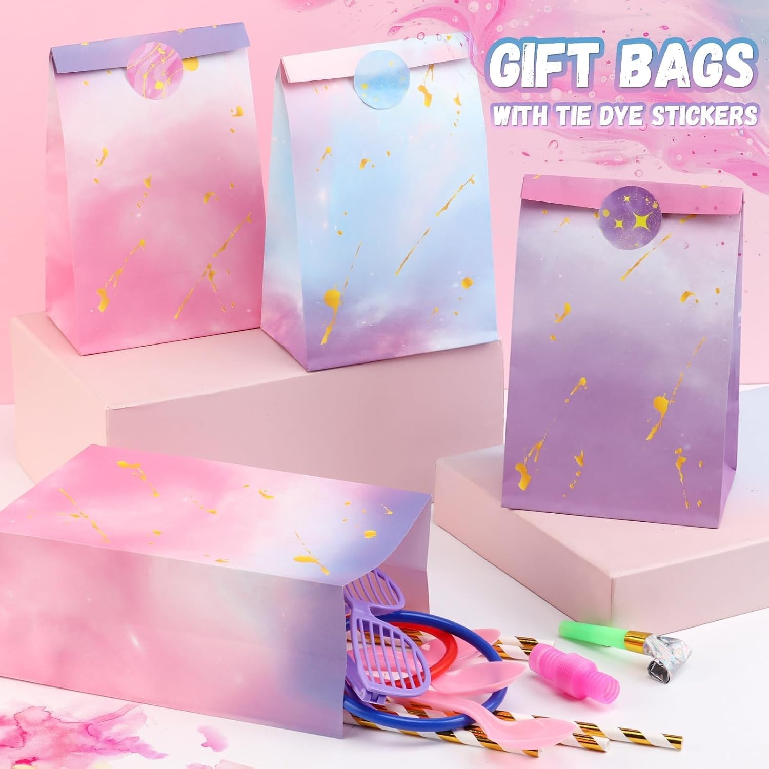 Colorful Tie Dye Party Bags (30 Count) with Stickers – Ideal for Any Occasion
