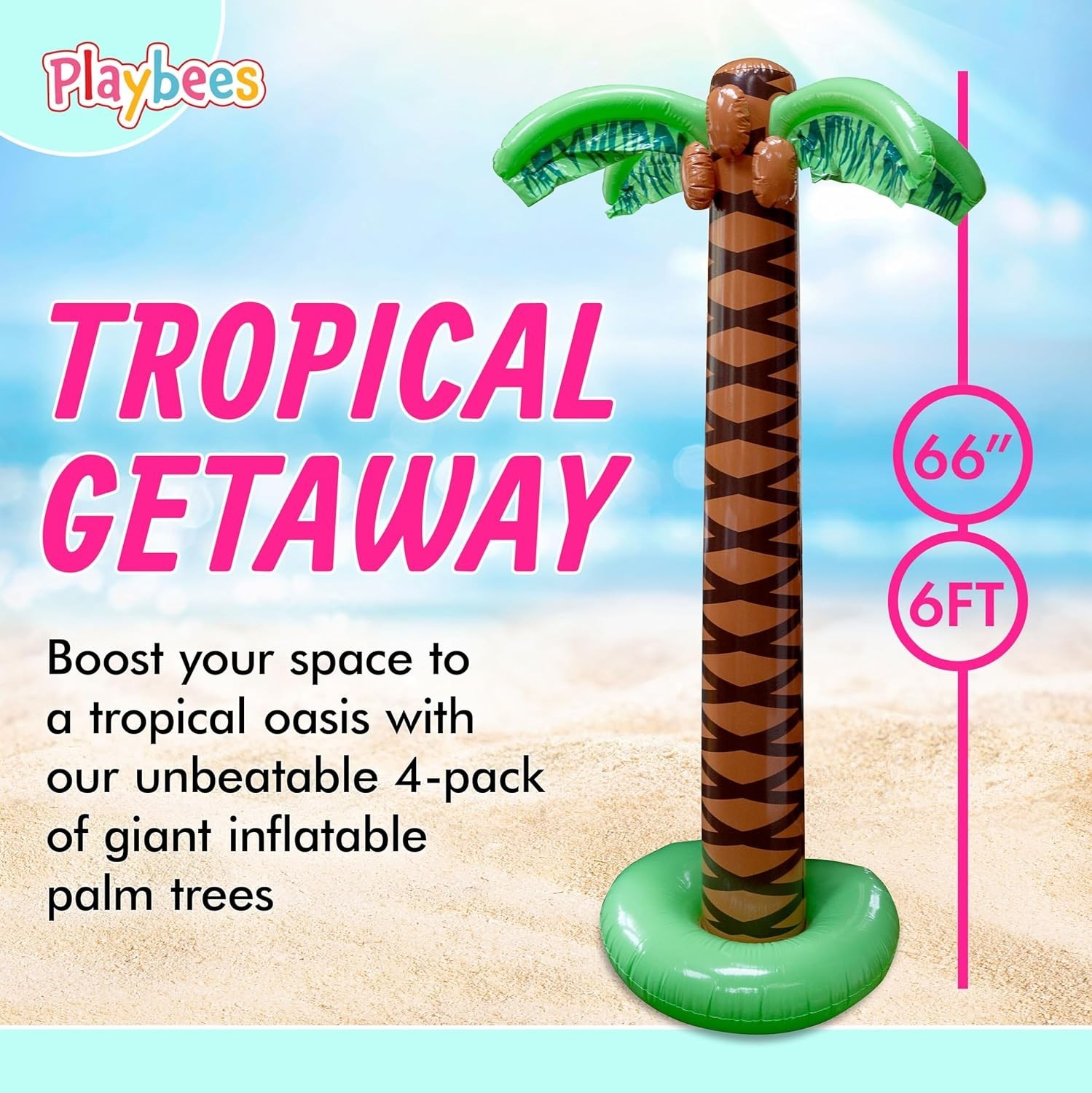 6FT Inflatable Palm Tree 4 Pack – Summer Luau Pool Party Blow Up