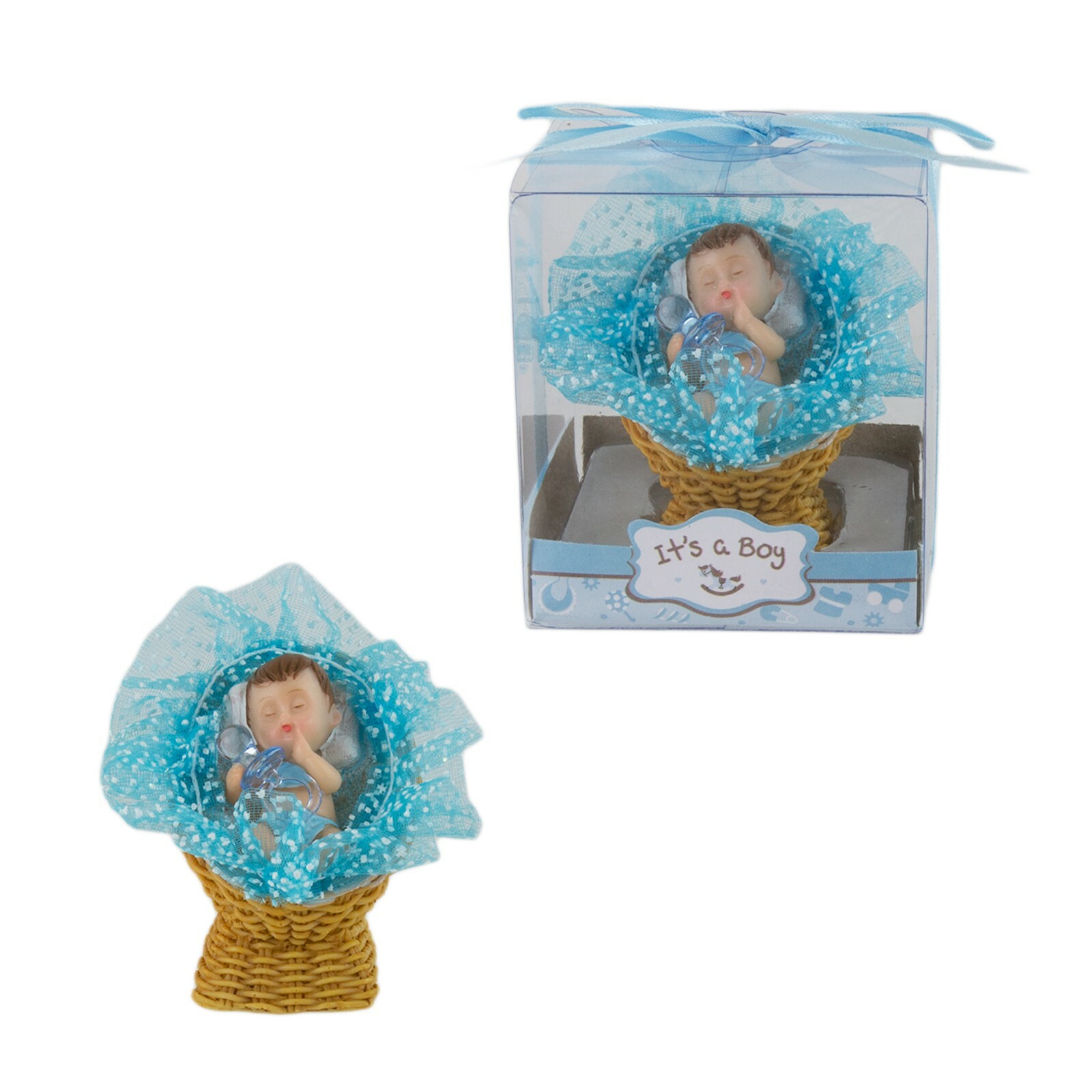 Mega Favors – Baby Boy Sleeping in Rocker Poly Resin – Blue, 12PCS