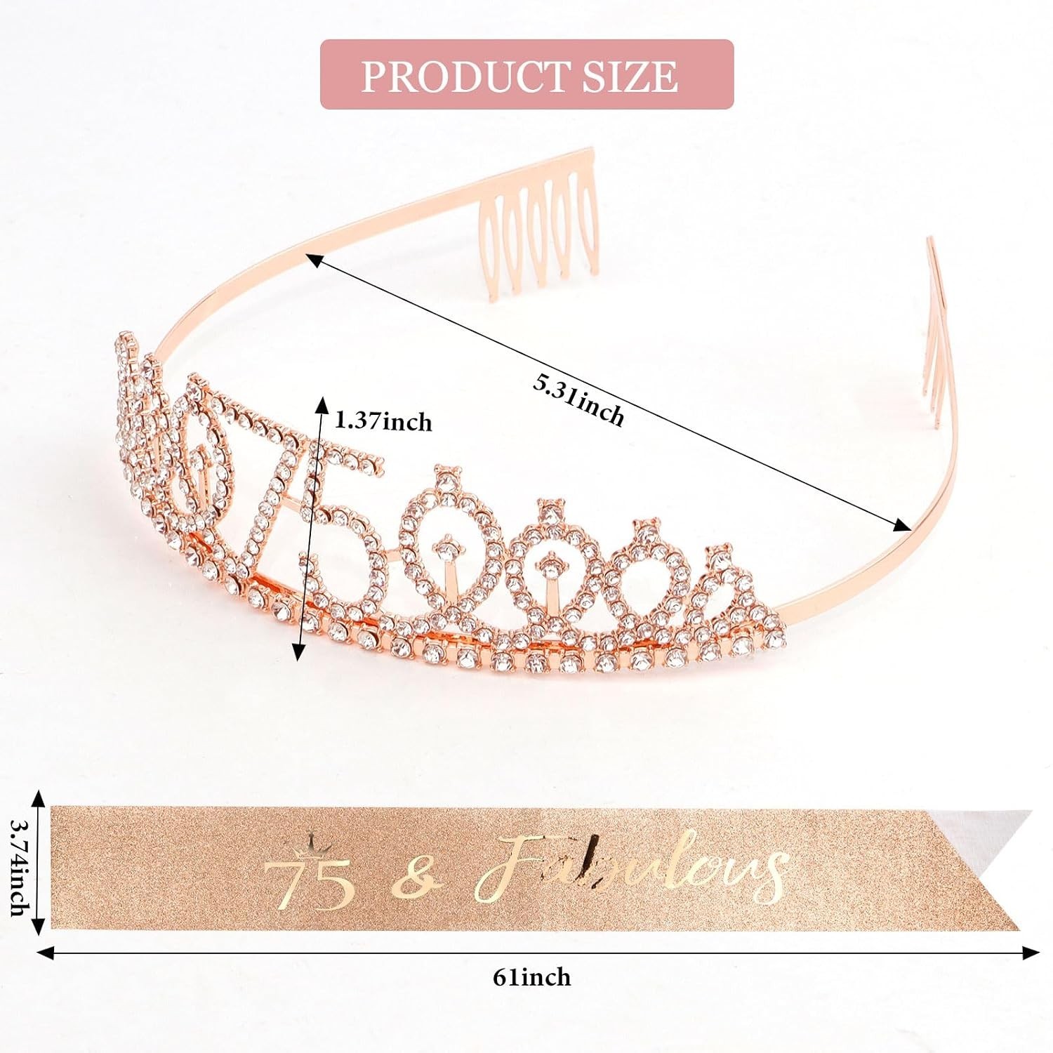 Fabulous 75th Birthday Crown and Sash Set with Elegant Pearl Pin – Gift Ready!