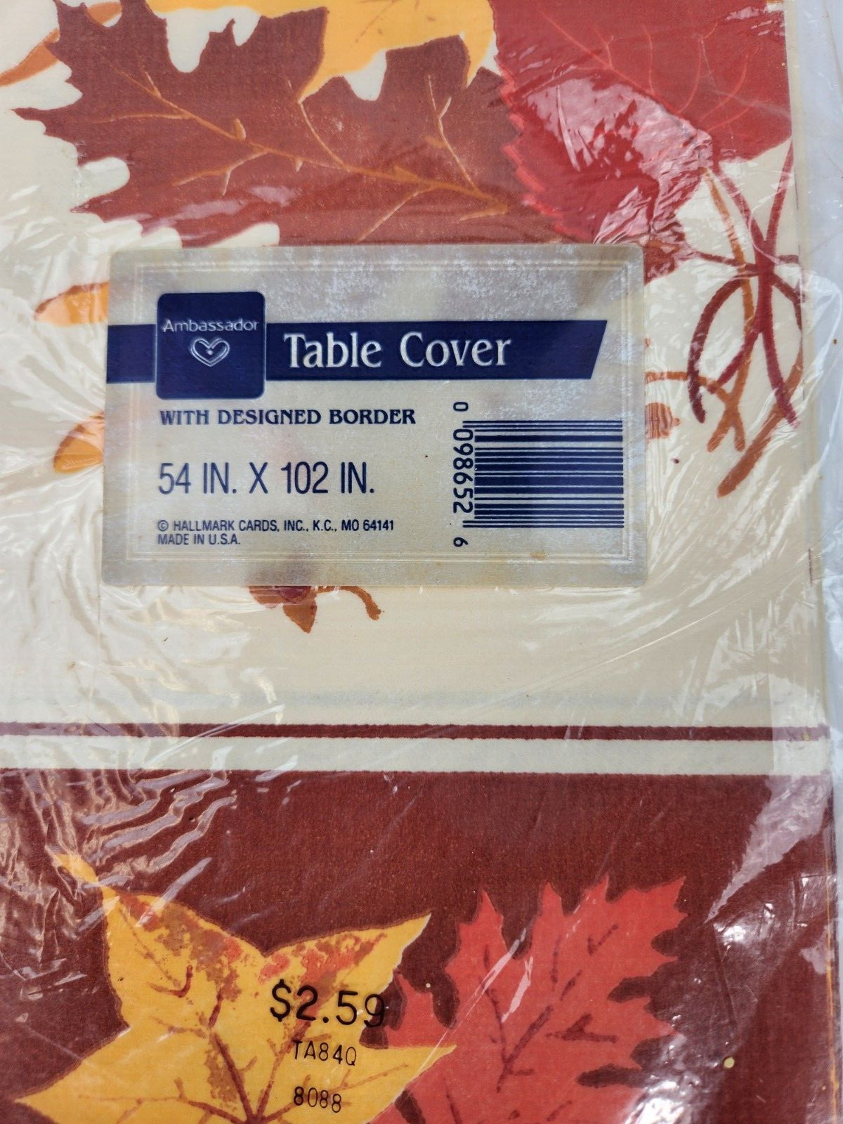 Vintage Thanksgiving Tablecloth Paper Table Cover Autumn Leaves NOS Rectangle