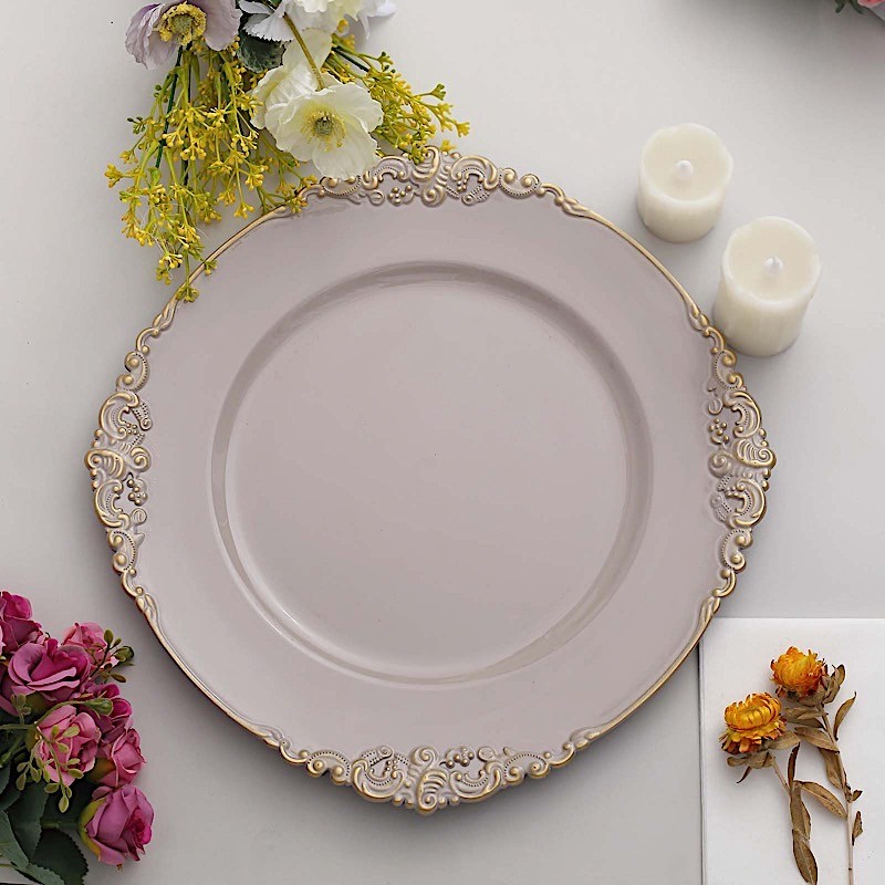 24 NUDE 13″ Round with Embossed Rim Charger Plates Wedding Dinner Supplies