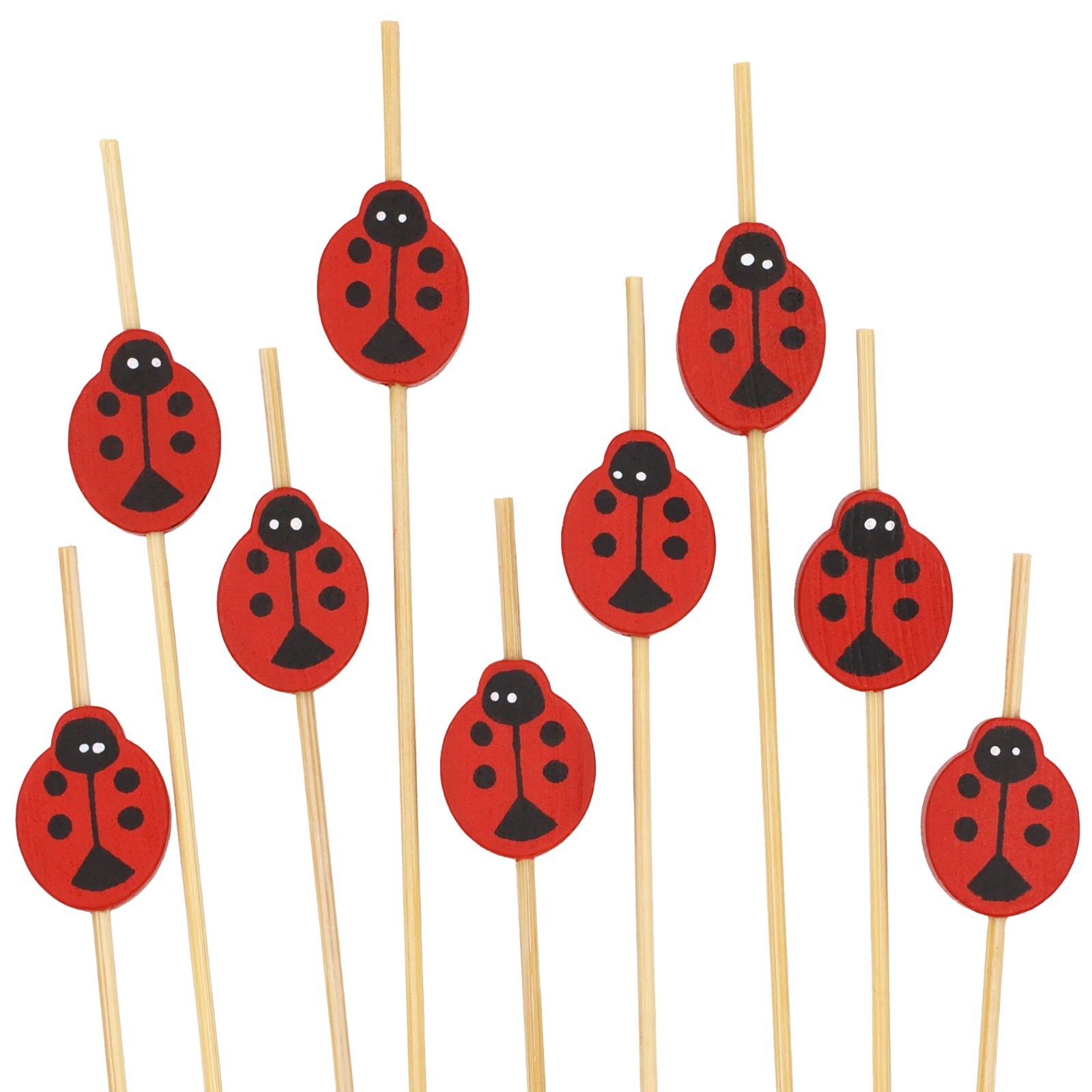 BambooMN Red Ladybug Cocktail Appetizers Bamboo Toothpick Stirrer Stick Picks