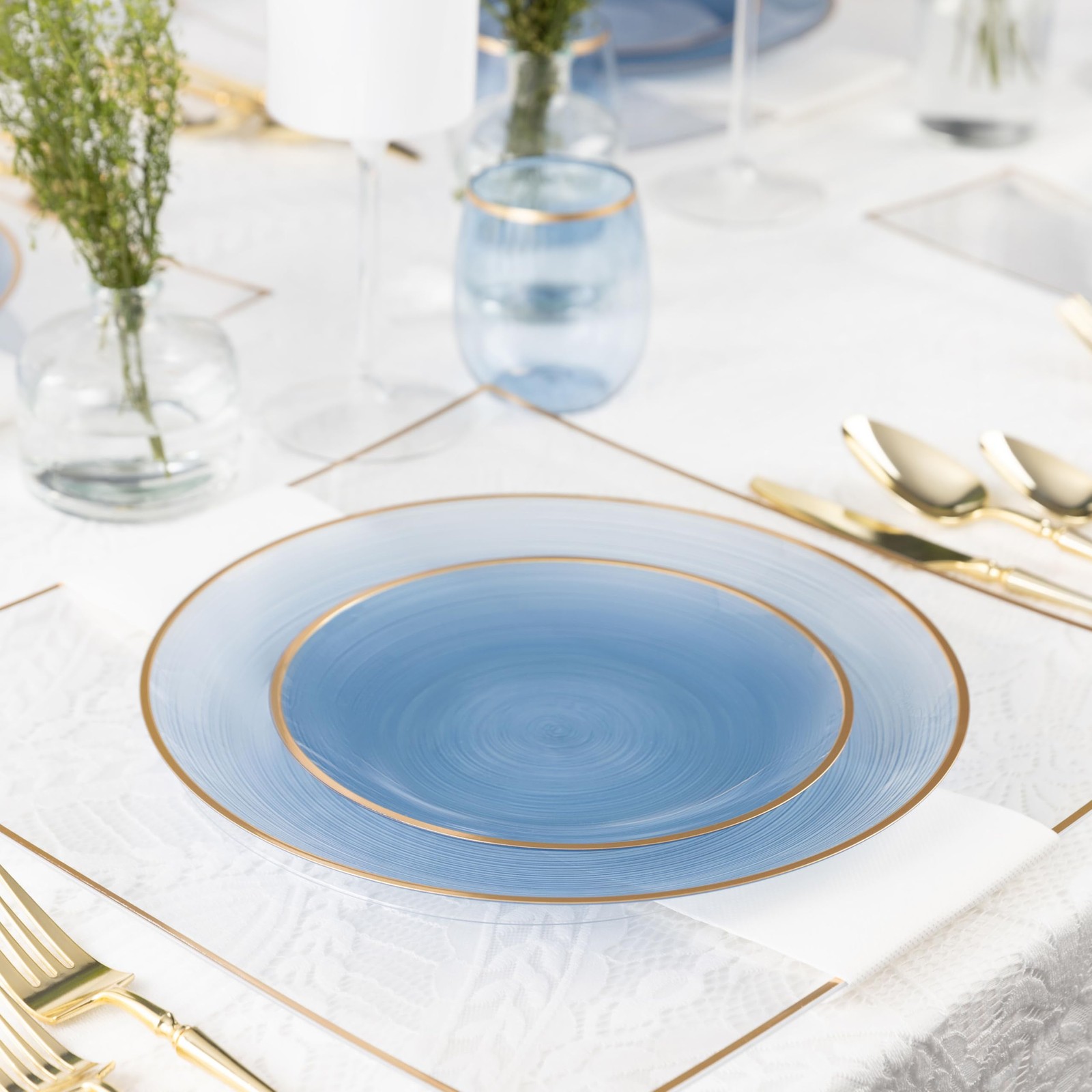 32 Pieces Crystal Design Plastic Plates Combo Pack 7 inch and 10 inch Gold Ri…