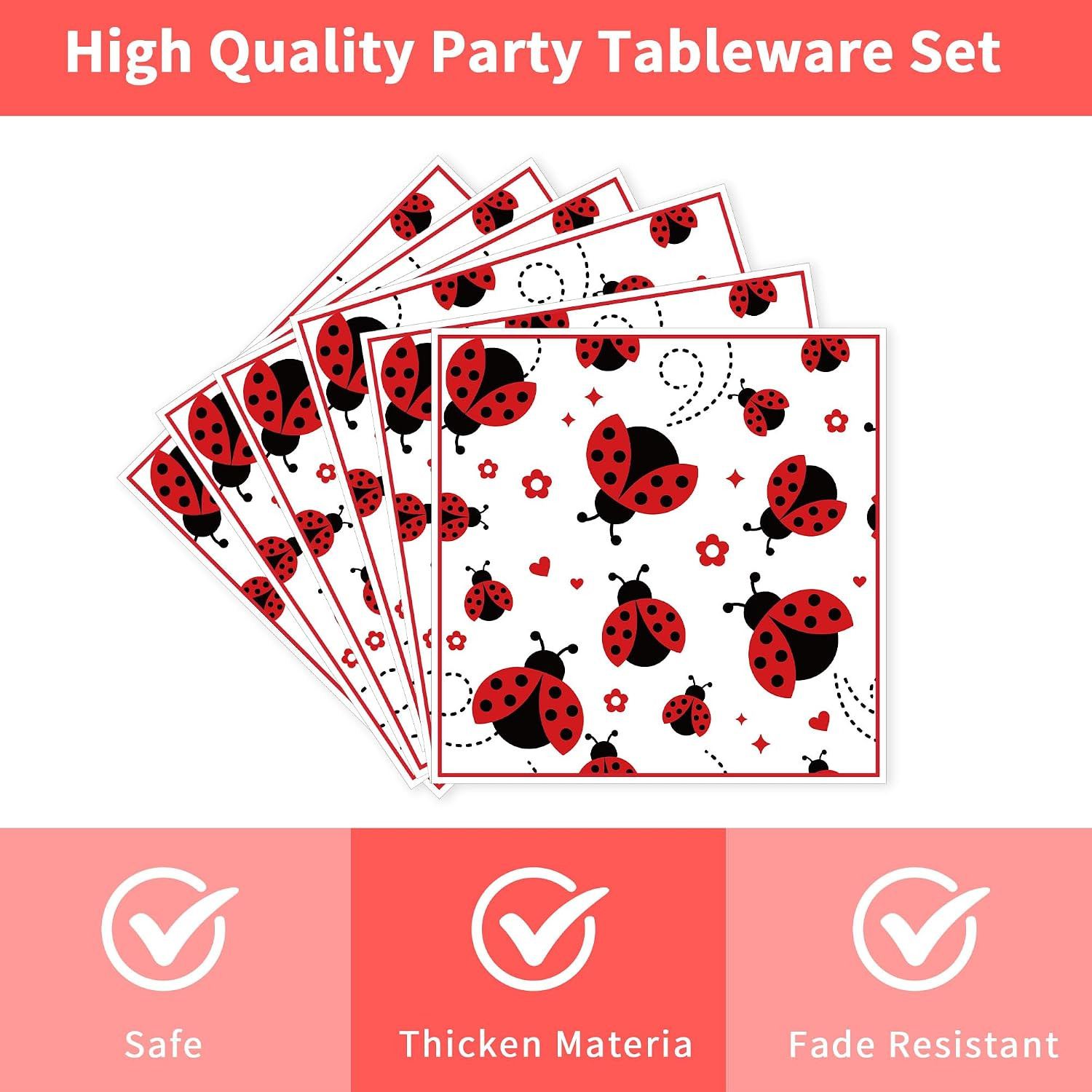 96 Pcs Love Bug Baby Shower Decorations, Lady Bug Tableware Set | Includes Paper