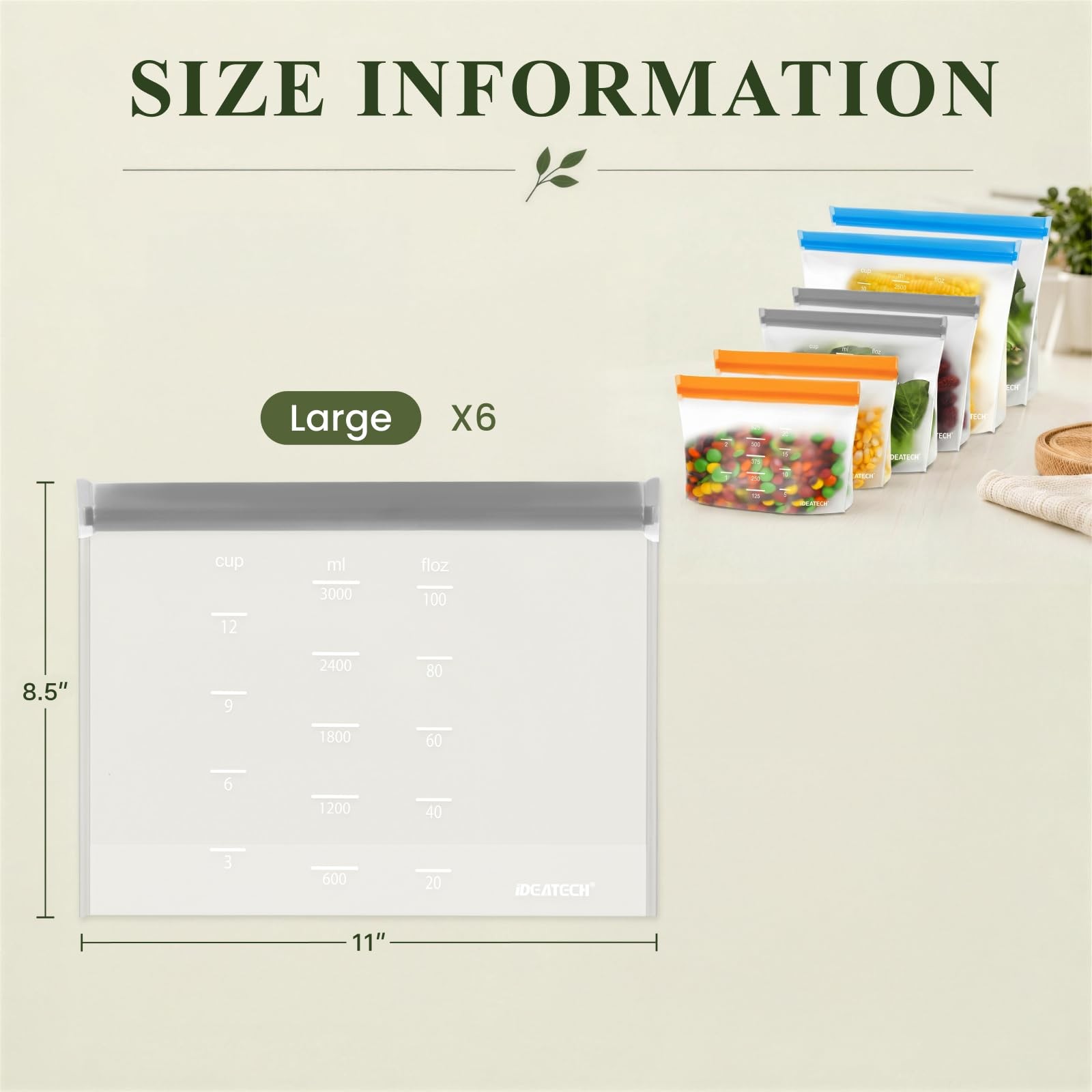 IDEATECH Reusable Bags Dishwasher Safe, BPA Free Reusable Gallon Freezer Bags, S