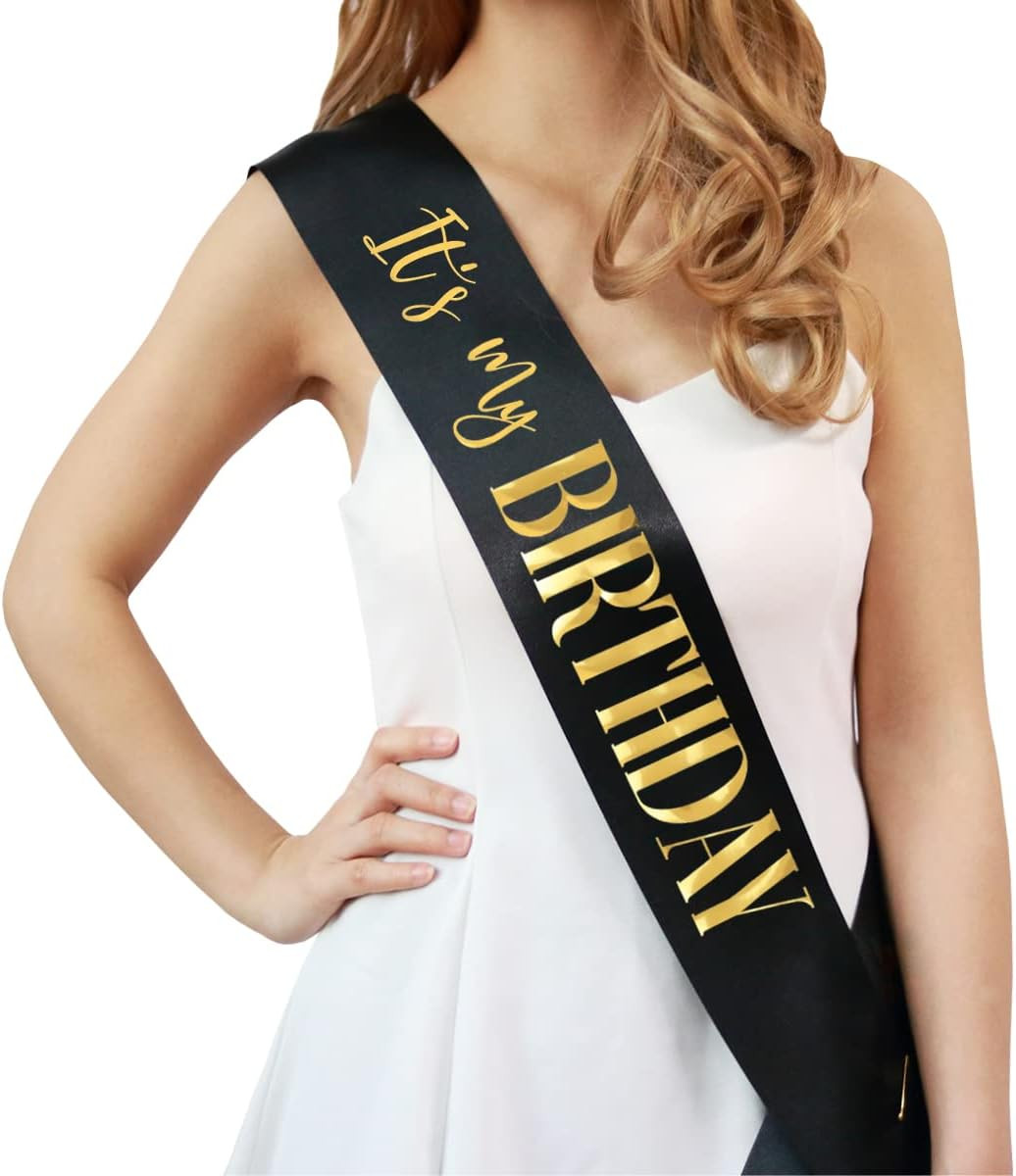 2 Pack It’S My Birthday Sash for Women,Black and White Sashes with Gold and Rose