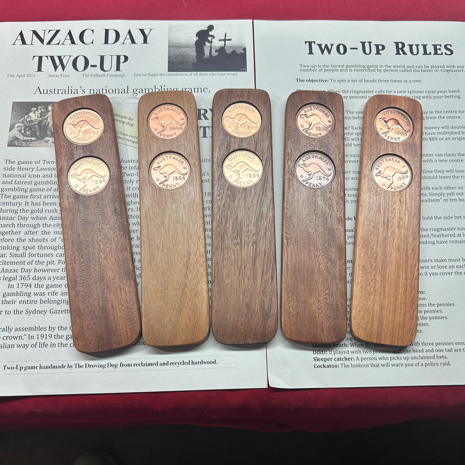 50th Birthday Gift Present Two-Up game set 1973 Australian Pennies two up