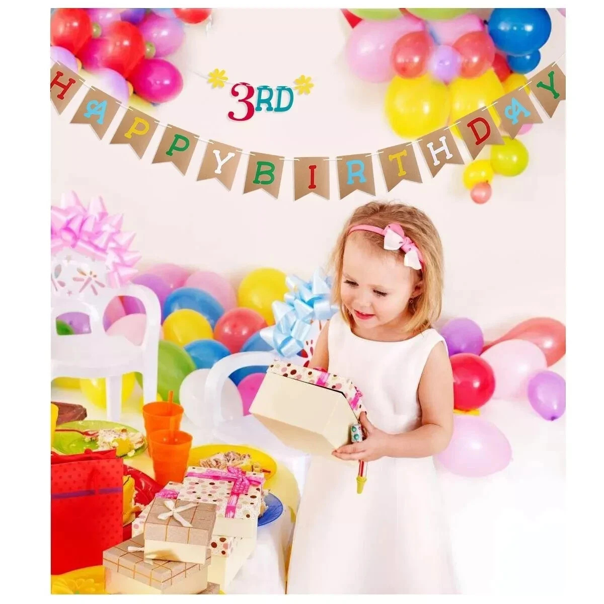Happy Birthday Bunting Banner – Adjustable Age Number Banner for Parties