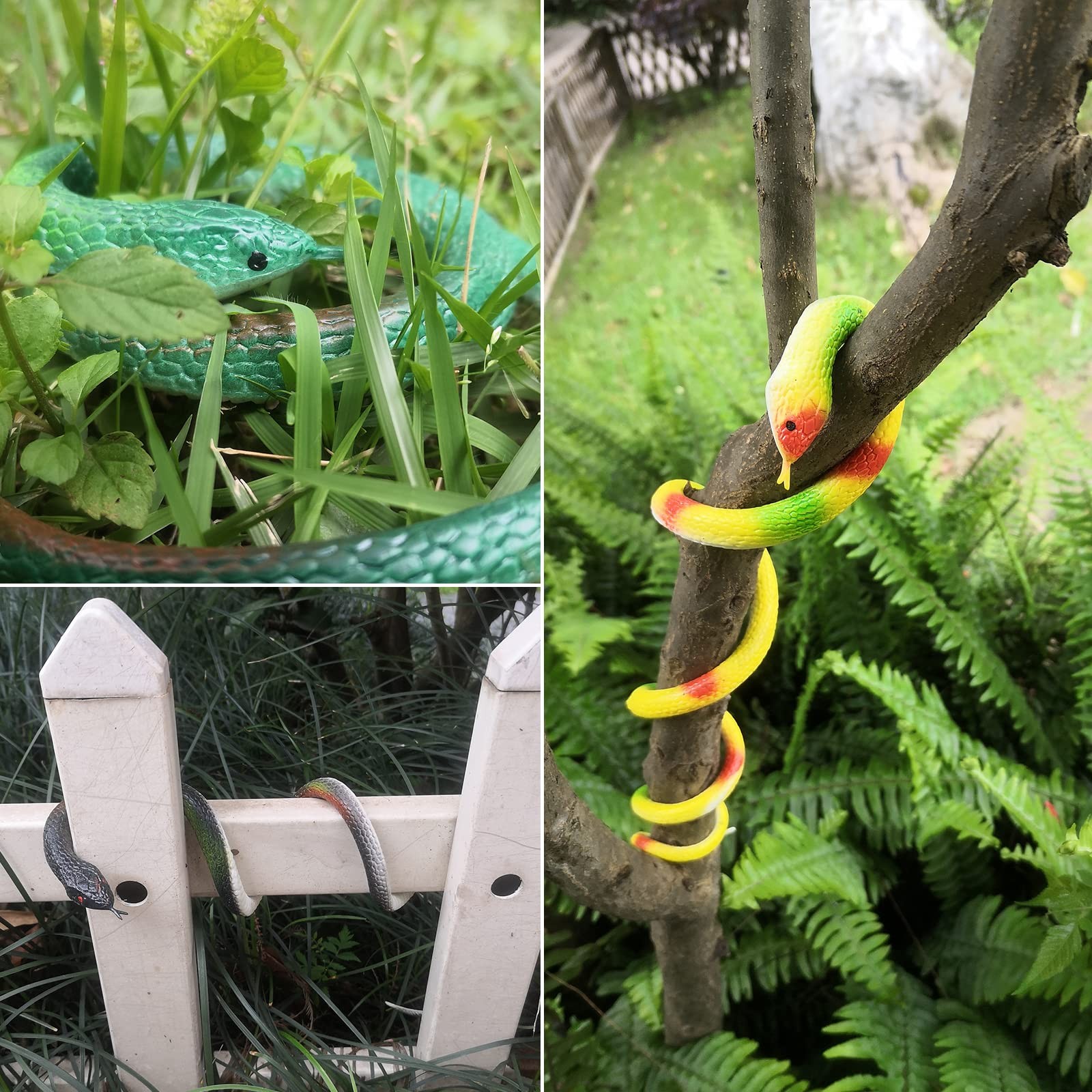 4pcs Realistic Rubber Snakes Fake Garden Props to Scare Birds Mice Squirrels