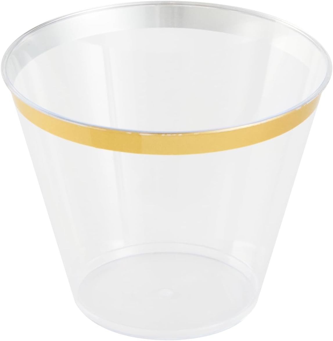 Party Cups 9 oz Pack of 20 Clear Plastic Cups with Gold Rim Disposable, Durable