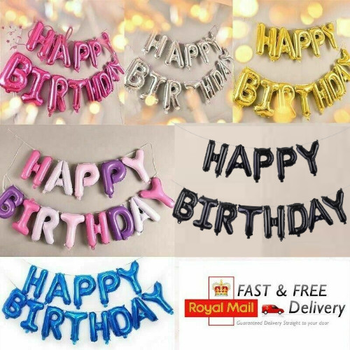 Happy Birthday Balloons Bunting Banner Party Decorations Helium Self inflate UK