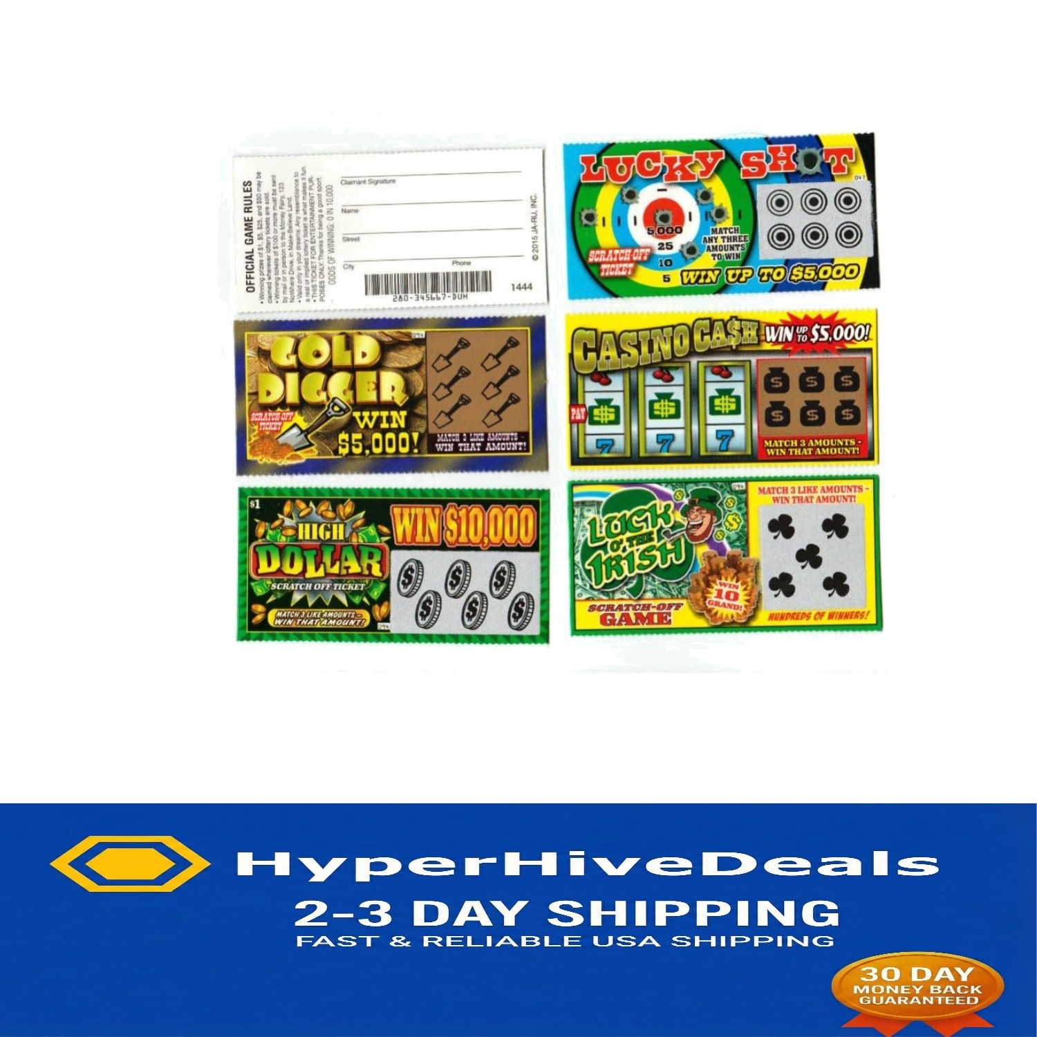 Gag Gift Set: 5 Realistic Fake Lottery Tickets for Laughs at Parties & Offices