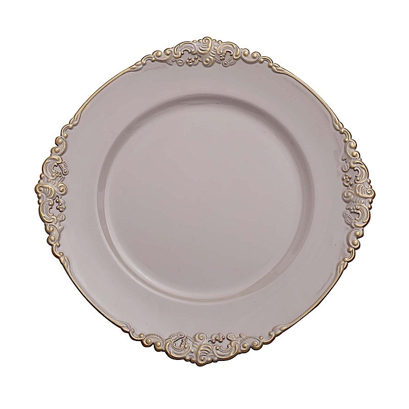 24 NUDE 13″ Round with Embossed Rim Charger Plates Wedding Dinner Supplies