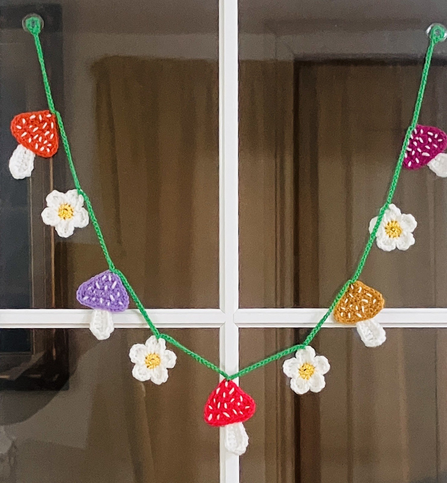 🍄 🌼 NEW! hand crochet bunting Daisy toadstool Mushrooms SUMMER gift camper