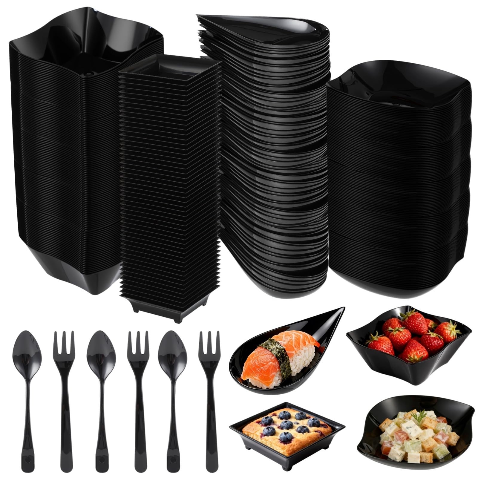 800 Count Mini Appetizer Plates Set, 400 Disposable Black Dessert Plates with…