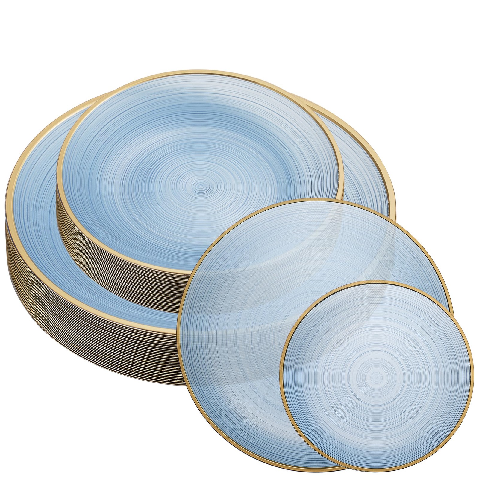 32 Pieces Crystal Design Plastic Plates Combo Pack 7 inch and 10 inch Gold Ri…