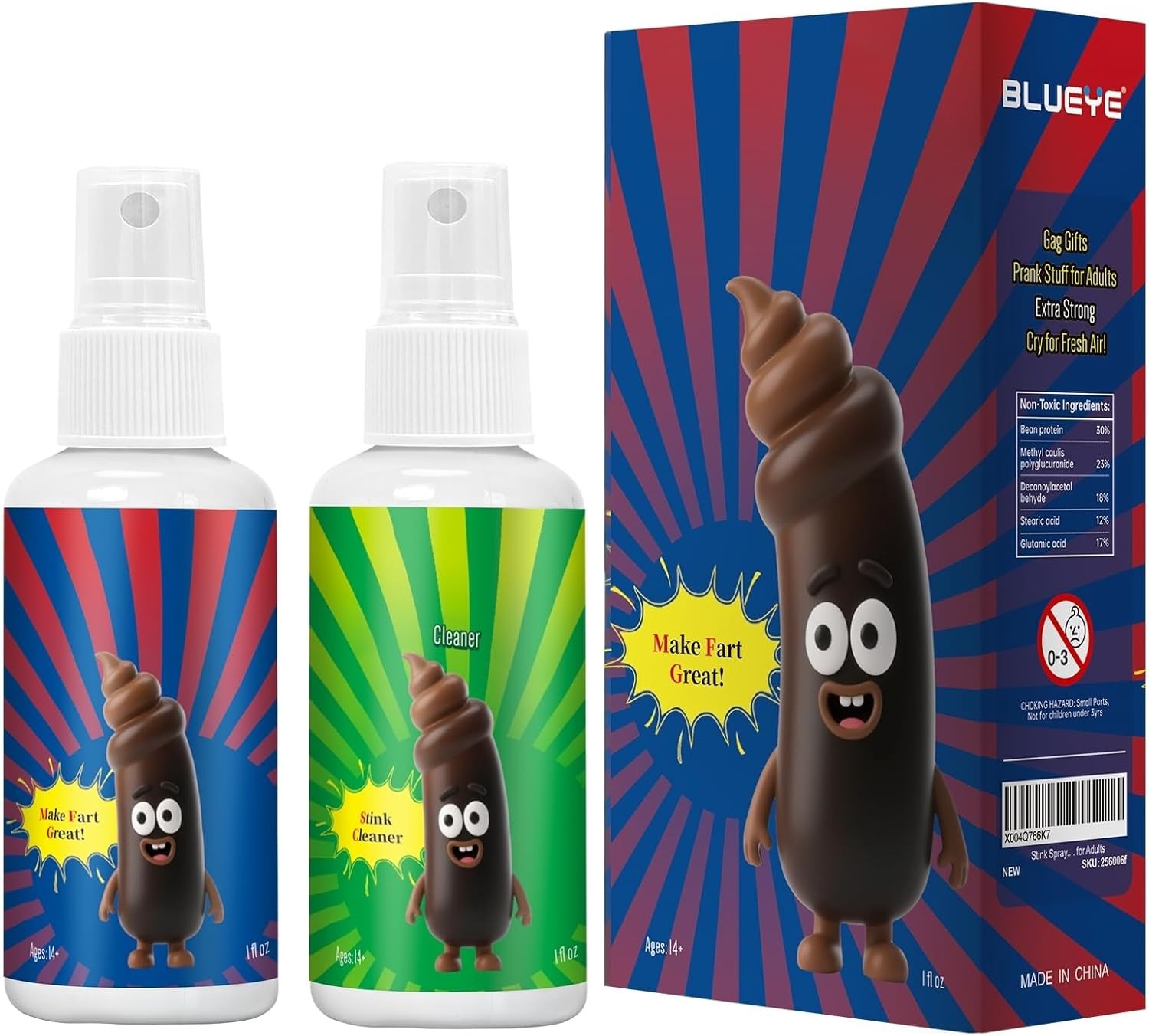 BLUEYE Stink Fart Spray Extra Strong, Cleaner Added,Potent Smell Like Fart Bomb,